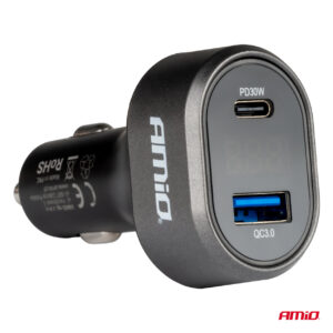 usb kiirlaadija 1xusb a 1xusb-cv oltmeeter 48w 12-24v amio 04178 hasmar auto